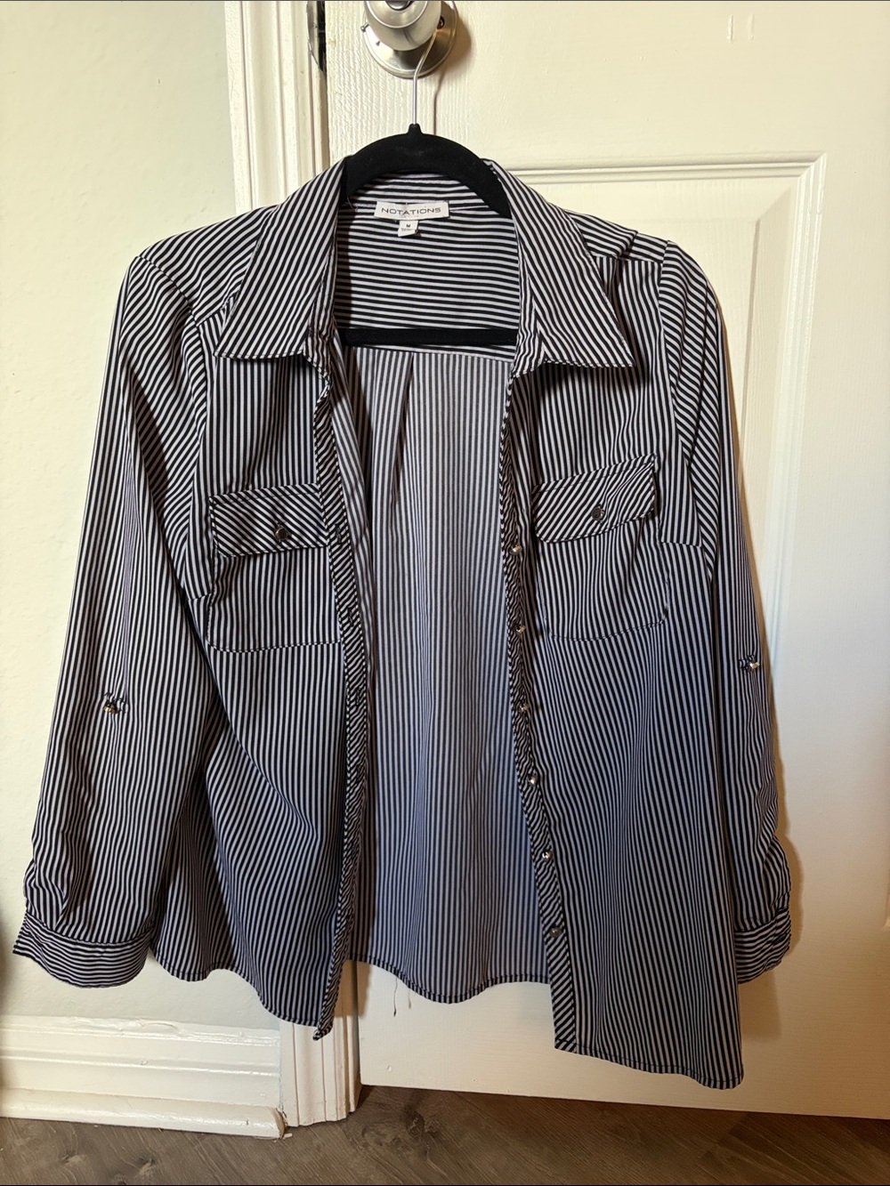 Notations Black & White Striped Casual Button-Down Shirt